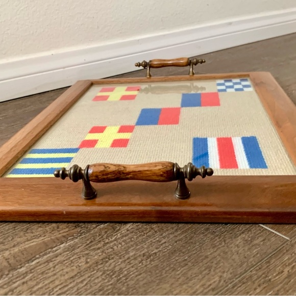 Vintage Decorative Wood Tray With  Embroidery Insert 14/17 Inch - Picture 10 of 13